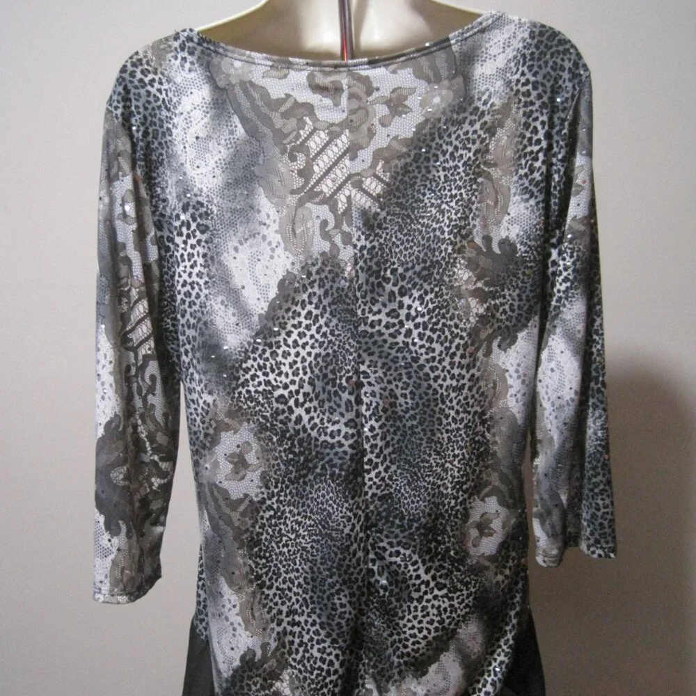 Brittany Black Womens Gray 3/4 Sleeve Animal Print Shirt Sparkle Dots Size Large - Picture 5 of 7